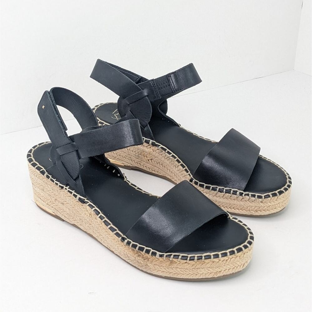 Franco Sarto Patra Espadrille Wedge Sandals, Black Leather, Women's 8